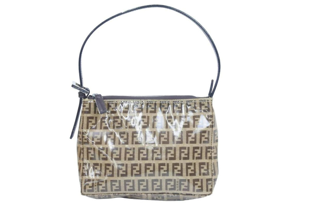 Fendi Hobo Bag Handbag Zucca Canvas Beige Brown